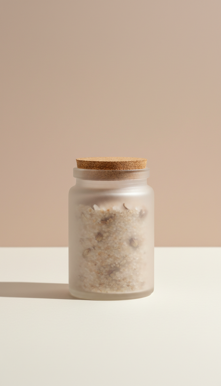 Wellness bath soak in frosted glass jar